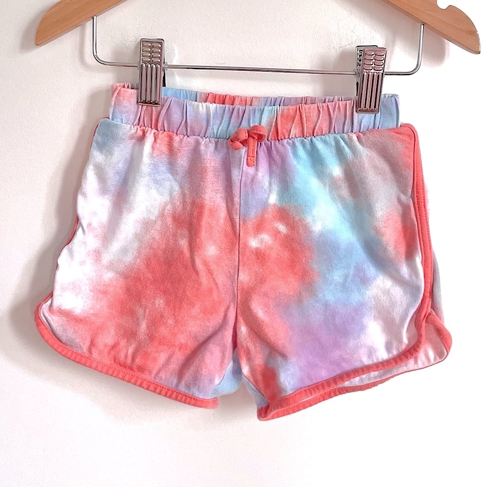 4/$20💥4 Pekkle Tie Dyed Pull-On
Dolphin Shorts, Purple White Coral, Coral Trim